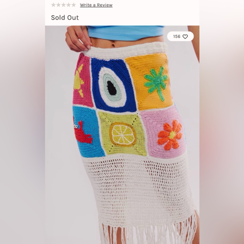 NWT Pitusa Crochet Patchwork Fringed Skirt in multicolor size S sold out!